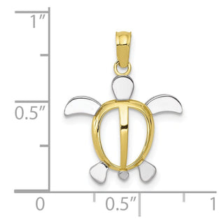10k Yellow Gold With Rhodium-Plating Turtle Pendant