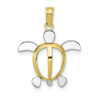 10k Yellow Gold With Rhodium-Plating Turtle Pendant
