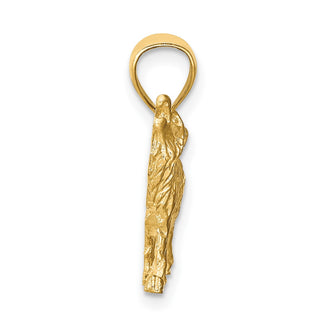 10K Yellow Gold Diamond-cut Wolf Pendant