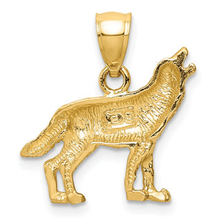 10K Yellow Gold Diamond-cut Wolf Pendant
