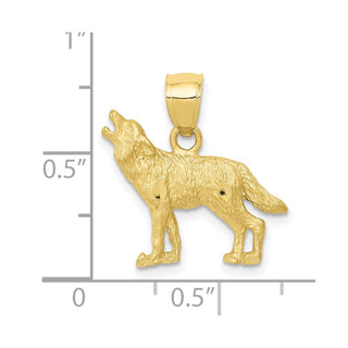 10K Yellow Gold Diamond-cut Wolf Pendant