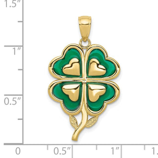 10K Yellow Gold 4-Leaf Clover Pendant with Enameled Tips