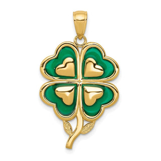 10K Yellow Gold 4-Leaf Clover Pendant with Enameled Tips