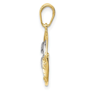 10k Yellow Gold With Rhodium-Plating Double Dolphins Pendant