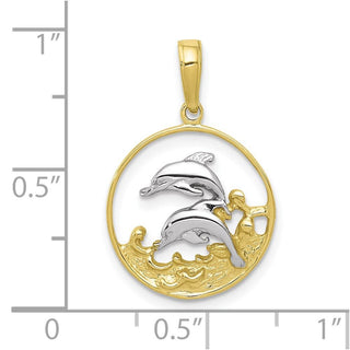 10k Yellow Gold With Rhodium-Plating Double Dolphins Pendant