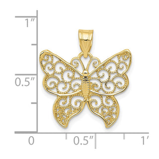 10K Yellow Gold Filigree Butterfly Pendant 10K4240