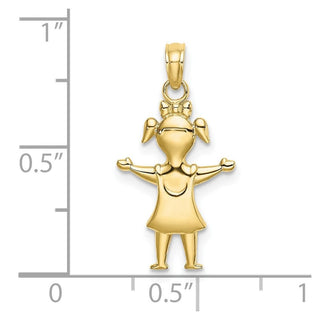 10K Yellow Gold Solid Polished Girl with Pig-Tails Charm