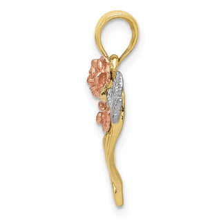 10k Yellow and Rose Gold with White Rhodium Polished Flower Heart Pendant