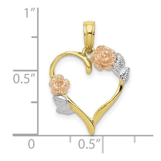 10k Yellow and Rose Gold with White Rhodium Polished Flower Heart Pendant