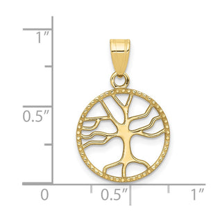 10K Yellow Gold Polished Small Tree of Life in Round Pendant