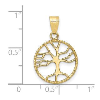 10K Yellow Gold Polished Small Tree of Life in Round Pendant