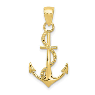 10k Yellow Gold Polished Anchor With Rope Pendant