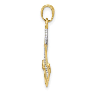 10k Yellow Gold w/Rhodium Polished Anchor W/Rope Pendant