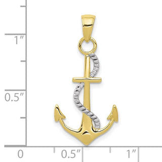 10k Yellow Gold w/Rhodium Polished Anchor W/Rope Pendant