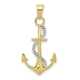 10k Yellow Gold w/Rhodium Polished Anchor W/Rope Pendant