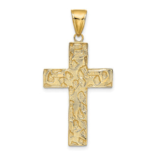 10k Yellow Gold Polished And Textured Nugget Block Style Cross Pendant