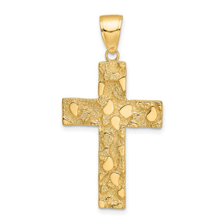 10k Yellow Gold Polished And Textured Nugget Block Style Cross Pendant