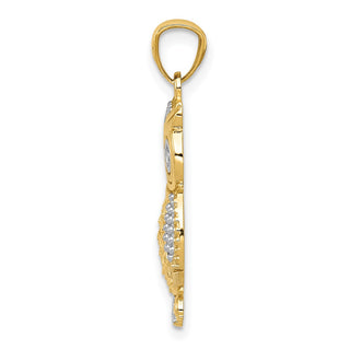10K Yellow Gold & Rhodium-plating Polished & Textured Owl Pendant