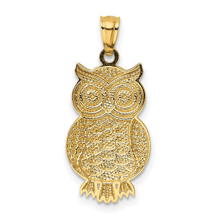 10K Yellow Gold & Rhodium-plating Polished & Textured Owl Pendant