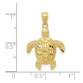 10K Yellow Gold Diamond-cut Polished Sea Turtle Pendant