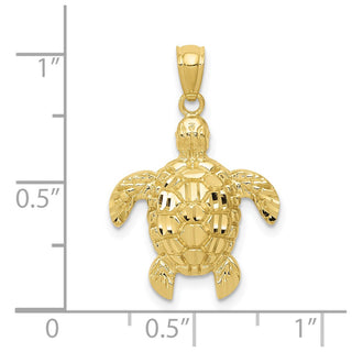 10K Yellow Gold Diamond-cut Polished Sea Turtle Pendant