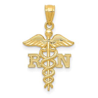 10K Yellow Gold Diamond-cut Polished RN Nurse Pendant 10K6119