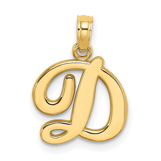 10k Yellow Gold Polished D Script Initial Pendant