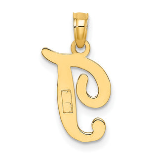 10k Yellow Gold Polished T Script Initial Pendant