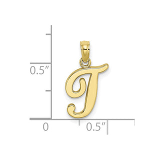 10k Yellow Gold Polished T Script Initial Pendant
