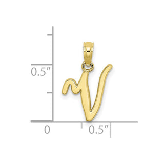 10k Yellow Gold Polished V Script Initial Pendant