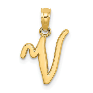 10k Yellow Gold Polished V Script Initial Pendant