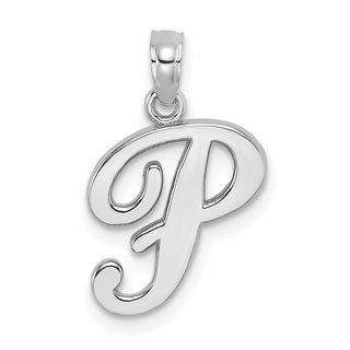 10k White Gold Polished P Script Initial Pendant