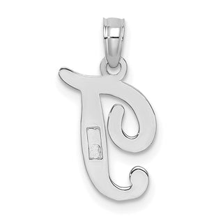 10k White Gold Polished T Script Initial Pendant