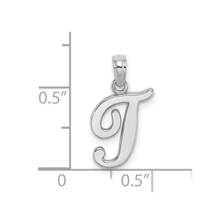 10k White Gold Polished T Script Initial Charm