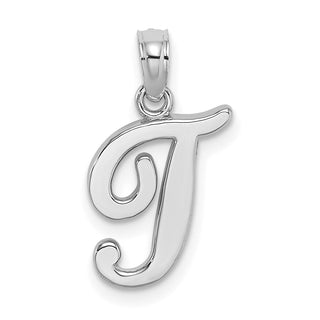 10k White Gold Polished T Script Initial Pendant