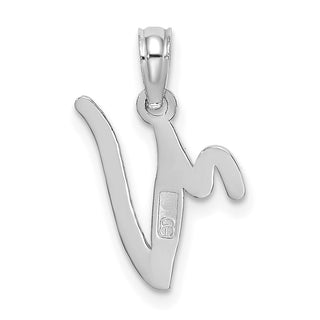 10k White Gold Polished V Script Initial Pendant