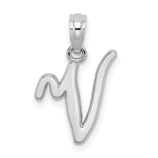 10k White Gold Polished V Script Initial Pendant