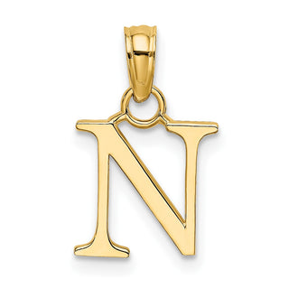 10k Yellow Gold Polished N Block Initial Charm