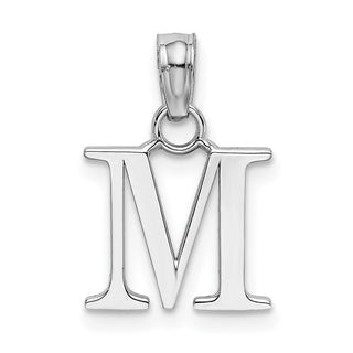 10k White Gold Polished M Block Initial Pendant