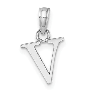 10k White Gold Polished V Block Initial Charm