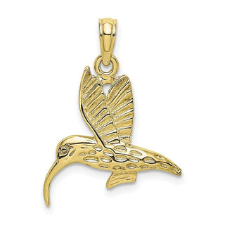 10k Yellow Gold Textured Hummingbird Flying Pendant