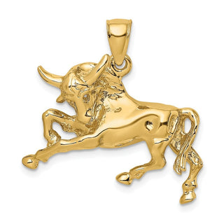 10K Yellow Gold Polished Raging Bull with Horns Charm