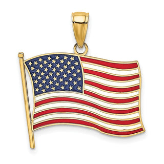 10K Yellow Gold w/ Enamel American Flag Charm