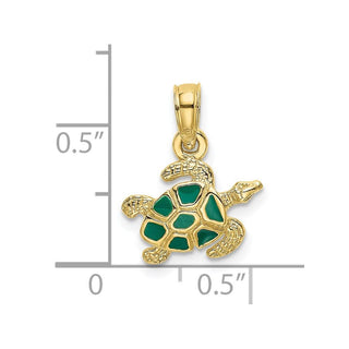 10K Yellow Gold Textured and Enameled Sea Turtle Charm