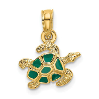 10K Yellow Gold Textured and Enameled Sea Turtle Charm