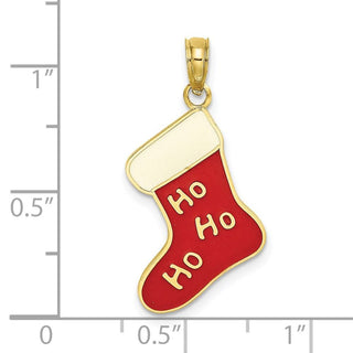 10k Yellow Gold 2-D and Enamel HO HO HO Christmas Stocking Pendant
