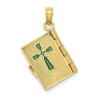 10K Yellow Gold 3-D Moveable Enameled AN IRISH PRAYER Book w/Clover Charm