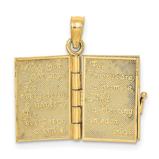 10K Yellow Gold 3-D Moveable Enameled AN IRISH PRAYER Book w/Clover Charm