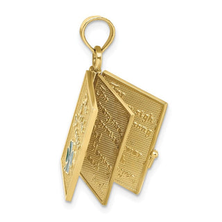 10K Yellow Gold 3-D Moveable Enameled AN IRISH PRAYER Book w/Clover Charm