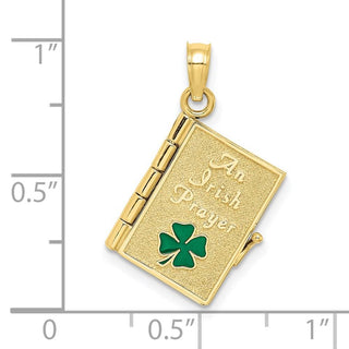 10K Yellow Gold 3-D Moveable Enameled AN IRISH PRAYER Book w/Clover Charm